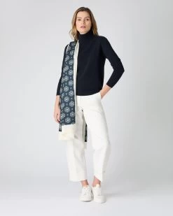 The Jockey Club Women's Roll Neck Cashmere Jumper Navy Blue -Cozy Fashion Shop SS24 NPW108638 N60 3 op