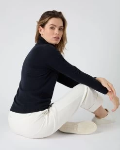 The Jockey Club Women's Roll Neck Cashmere Jumper Navy Blue -Cozy Fashion Shop SS24 NPW108638 N60 4