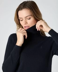 The Jockey Club Women's Roll Neck Cashmere Jumper Navy Blue -Cozy Fashion Shop SS24 NPW108638 N60 5 op