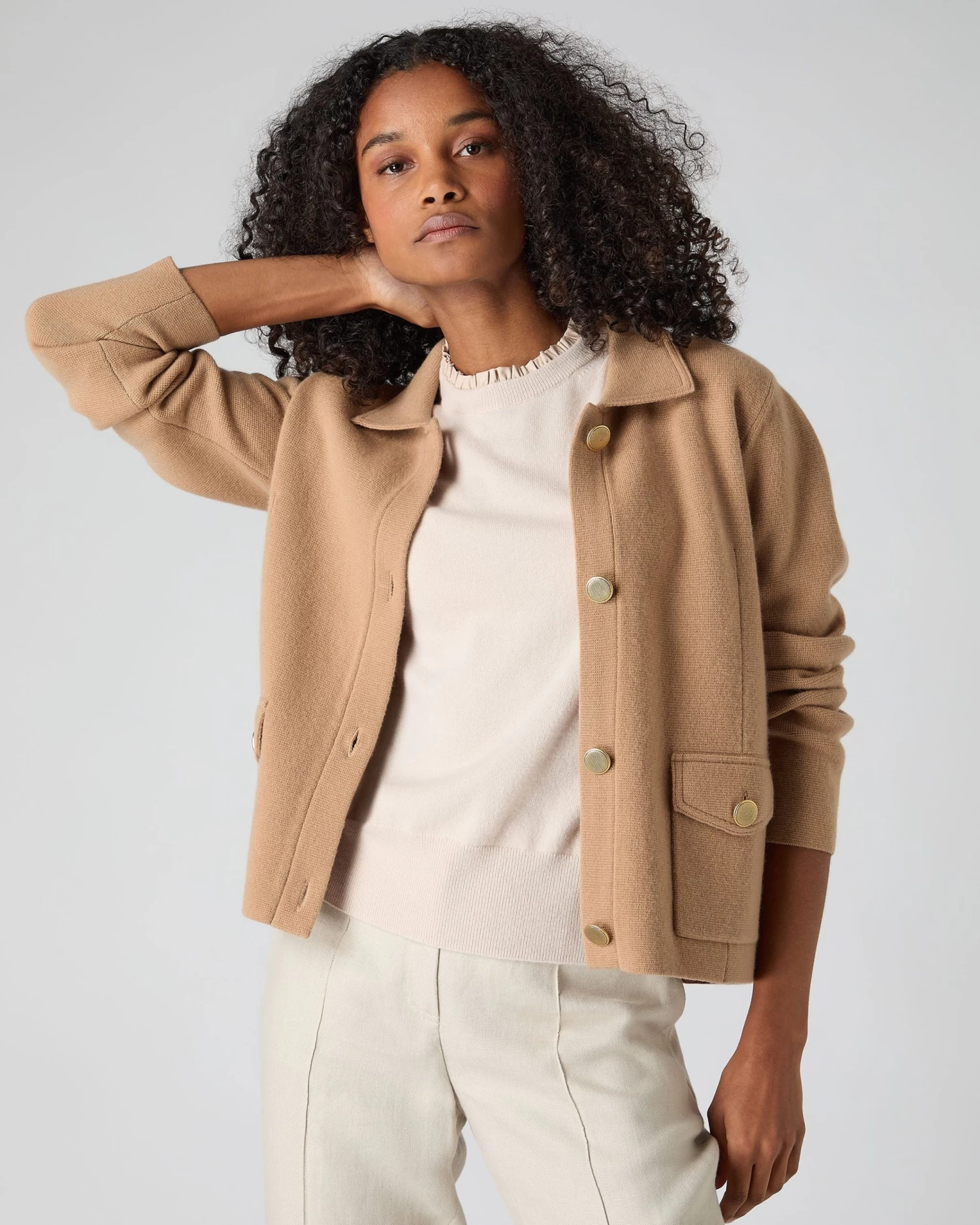 Women's Collared Milano Cashmere Jacket Sahara Brown 3 Women's Collared Milano Cashmere Jacket Sahara Brown