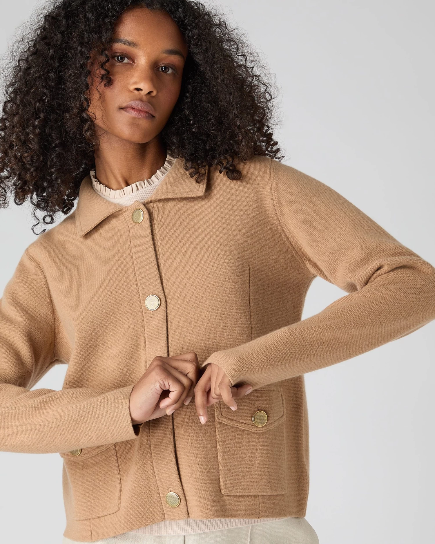 Women's Collared Milano Cashmere Jacket Sahara Brown 7 Women's Collared Milano Cashmere Jacket Sahara Brown - Image 5