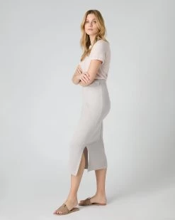 Women's Straight Cashmere Skirt Pebble Grey -Cozy Fashion Shop SS24 NPW108758 PBG 3