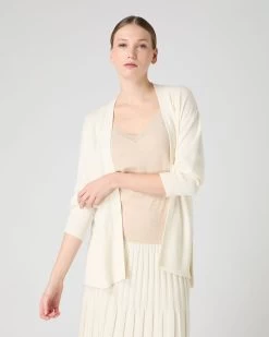 Women's Drop Shoulder Cashmere Cardigan New Ivory White -Cozy Fashion Shop SS24 NPW108787 N68 1 op