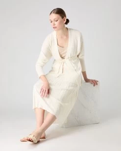 Women's Drop Shoulder Cashmere Cardigan New Ivory White -Cozy Fashion Shop SS24 NPW108787 N68 3