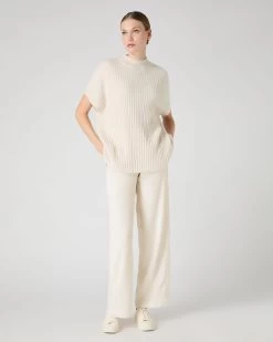 Women's Rib Cashmere Poncho Ecru White -Cozy Fashion Shop SS24 NPW109059 E34 3