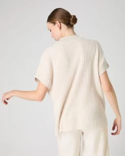 Women's Rib Cashmere Poncho Ecru White -Cozy Fashion Shop SS24 NPW109059 E34 4