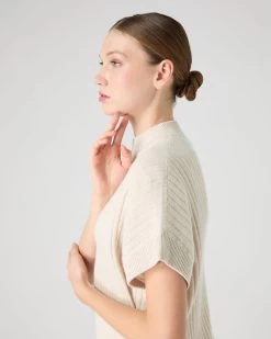 Women's Rib Cashmere Poncho Ecru White -Cozy Fashion Shop SS24 NPW109059 E34 5