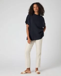 Women's Rib Cashmere Poncho Navy Blue -Cozy Fashion Shop SS24 NPW109059 N60 3