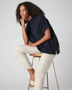 Women's Rib Cashmere Poncho Navy Blue -Cozy Fashion Shop SS24 NPW109059 N60 6