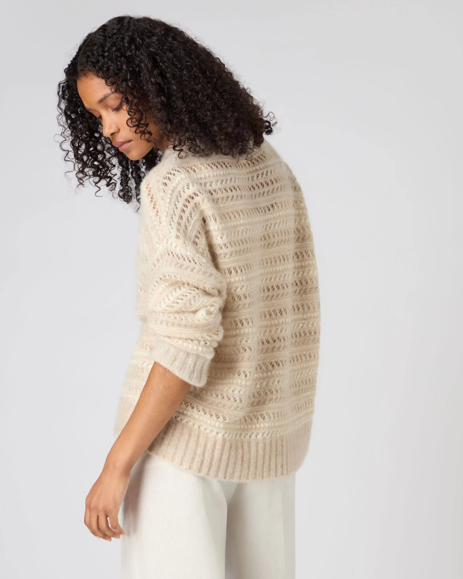 Women's Multi Stitch Jumper Beige Brown 6 Women's Multi Stitch Jumper Beige Brown - Image 4