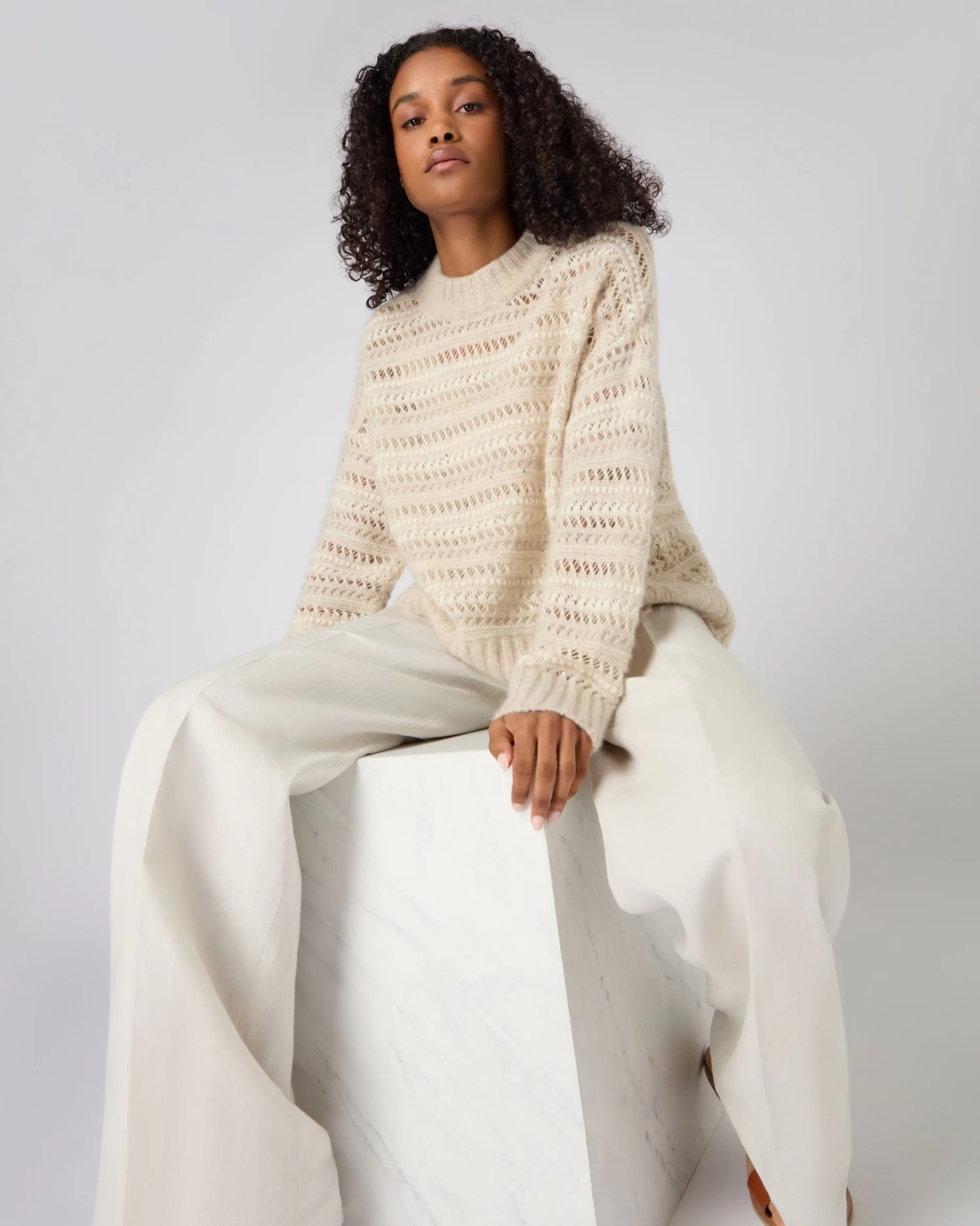 Women's Multi Stitch Jumper Beige Brown 7 Women's Multi Stitch Jumper Beige Brown - Image 5