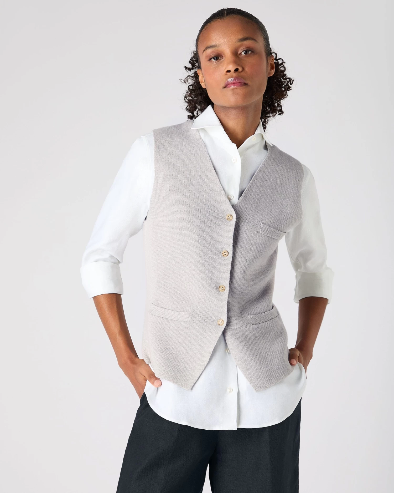 Women's Mila Cotton Cashmere Silk Waistcoat Fumo Grey 3 Women's Mila Cotton Cashmere Silk Waistcoat Fumo Grey