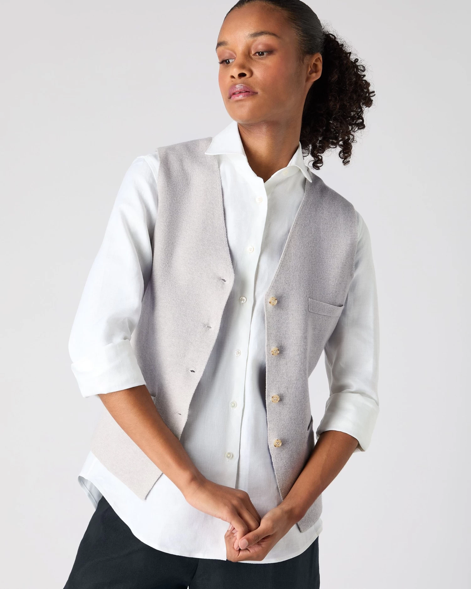 Women's Mila Cotton Cashmere Silk Waistcoat Fumo Grey 7 Women's Mila Cotton Cashmere Silk Waistcoat Fumo Grey - Image 5