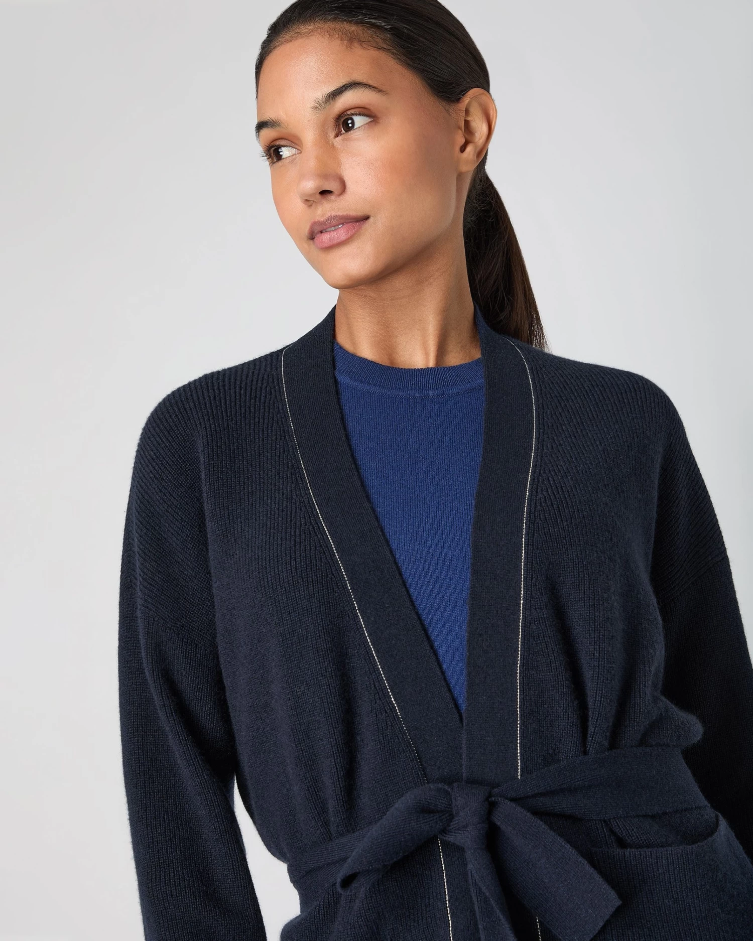 Women's Cardigan With Metal Trim Navy Blue 7 Women's Cardigan With Metal Trim Navy Blue - Image 5
