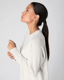 Women's Metal Trim Round Neck Jumper Ivory White Sparkle 16 Women's Metal Trim Round Neck Jumper Ivory White Sparkle -Cozy Fashion Shop SS24 NPW109116 ISP 5