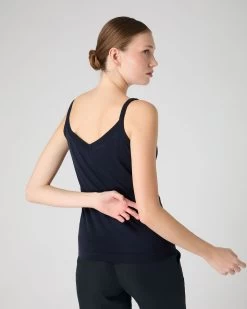 Women's Cotton Cashmere Camisole Navy Blue 10 Women's Cotton Cashmere Camisole Navy Blue -Cozy Fashion Shop SS24 NPW109123 NVY 4