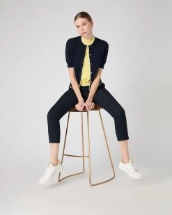 Women's Cotton Cashmere Short Sleeve Cardigan Navy Blue -Cozy Fashion Shop SS24 NPW109124 N08 3