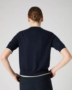 Women's Cotton Cashmere Short Sleeve Cardigan Navy Blue -Cozy Fashion Shop SS24 NPW109124 N08 4