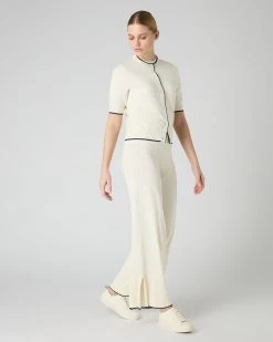 Women's Cotton Cashmere Short Sleeve Cardigan New Ivory White -Cozy Fashion Shop SS24 NPW109124 N37 3