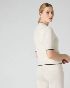 Women's Cotton Cashmere Short Sleeve Cardigan New Ivory White -Cozy Fashion Shop SS24 NPW109124 N37 4