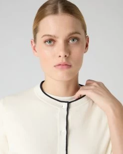 Women's Cotton Cashmere Short Sleeve Cardigan New Ivory White -Cozy Fashion Shop SS24 NPW109124 N37 5