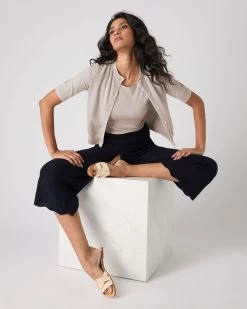 Women's Cotton Cashmere Short Sleeve Cardigan Sandstone Brown -Cozy Fashion Shop SS24 NPW109124 S47 3