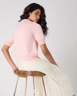 Women's Cotton Cashmere Short Sleeve Cardigan Spring Pink -Cozy Fashion Shop SS24 NPW109124 SPN 4