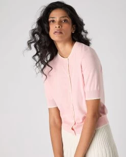 Women's Cotton Cashmere Short Sleeve Cardigan Spring Pink -Cozy Fashion Shop SS24 NPW109124 SPN 5