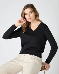 Women's Superfine Cashmere V Neck Jumper Black