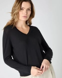 Women's Superfine Cashmere V Neck Jumper Black -Cozy Fashion Shop SS24 NPW109189 BLK 5