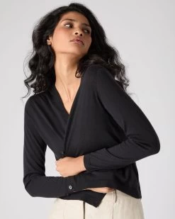 Women's Superfine Cashmere V Neck Cardigan Black -Cozy Fashion Shop SS24 NPW109192 BLK 5