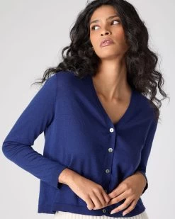 Women's Superfine Cashmere V Neck Cardigan Indigo Blue -Cozy Fashion Shop SS24 NPW109192 I05 5