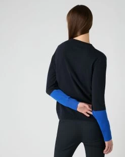 Women's Relaxed Round Neck Cashmere Jumper Navy Blue -Cozy Fashion Shop SS24 NPW109222 NSO 4