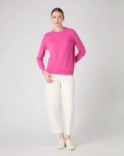 Women's Relaxed Round Neck Cashmere Jumper Vibrant Pink -Cozy Fashion Shop SS24 NPW109222 VPO 3
