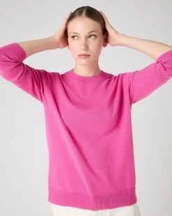 Women's Relaxed Round Neck Cashmere Jumper Vibrant Pink -Cozy Fashion Shop SS24 NPW109222 VPO 5