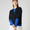 Women's V Neck Relaxed Cashmere Cardigan Navy Blue -Cozy Fashion Shop SS24 NPW109223 NSO 1