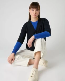 Women's V Neck Relaxed Cashmere Cardigan Navy Blue -Cozy Fashion Shop SS24 NPW109223 NSO 3 option 2