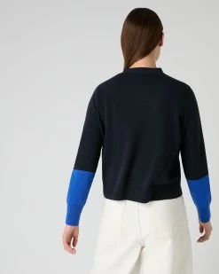 Women's V Neck Relaxed Cashmere Cardigan Navy Blue -Cozy Fashion Shop SS24 NPW109223 NSO 4