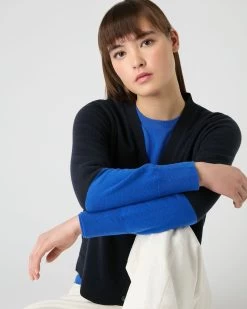 Women's V Neck Relaxed Cashmere Cardigan Navy Blue -Cozy Fashion Shop SS24 NPW109223 NSO 5