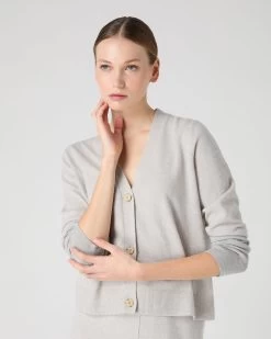 Women's V Neck Relaxed Cashmere Cardigan Pebble Grey