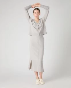 Women's V Neck Relaxed Cashmere Cardigan Pebble Grey -Cozy Fashion Shop SS24 NPW109223 PEB 3