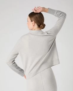 Women's V Neck Relaxed Cashmere Cardigan Pebble Grey -Cozy Fashion Shop SS24 NPW109223 PEB 4