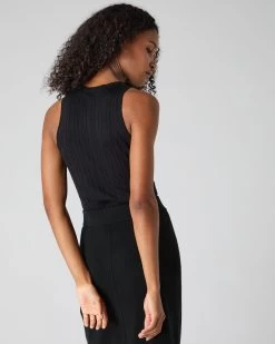 Women's Cotton Cashmere Silk Tank Top Black -Cozy Fashion Shop SS24 NPW109243 BLK 4