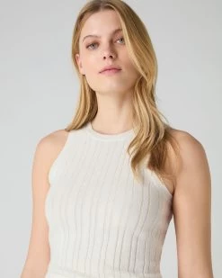 Women's Cotton Cashmere Silk Tank Top New Ivory White -Cozy Fashion Shop SS24 NPW109243 NIV 5