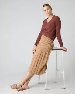 Women's Cashmere Ribbed Skirt Sahara Brown -Cozy Fashion Shop SS24 NPW109246 S55 3