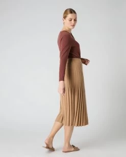 Women's Cashmere Ribbed Skirt Sahara Brown -Cozy Fashion Shop SS24 NPW109246 S55 4