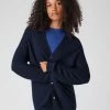 Women's Wave Stitch Cashmere Silk Cardigan Navy Blue -Cozy Fashion Shop SS24 NPW109253 NVY 1