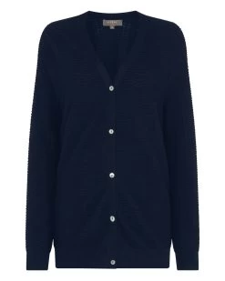 Women's Wave Stitch Cashmere Silk Cardigan Navy Blue -Cozy Fashion Shop SS24 NPW109253 NVY 2