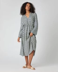 Women's Printed Silk Cashmere Dress French Blue PRE-ORDER -Cozy Fashion Shop SS24 NPW109263P F72 3