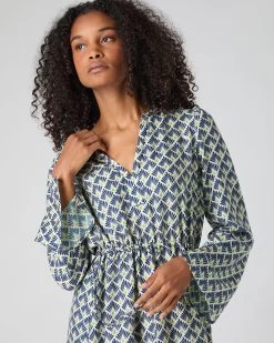 Women's Printed Silk Cashmere Dress French Blue PRE-ORDER -Cozy Fashion Shop SS24 NPW109263P F72 5